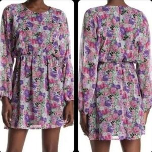WAYF Floral Spring Dress with Purple and Pink‎ Accents size XS